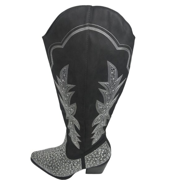 Cowboy Forever Suede‎ Diamond Studded Stylish Boot Black - Picture 3 of 6